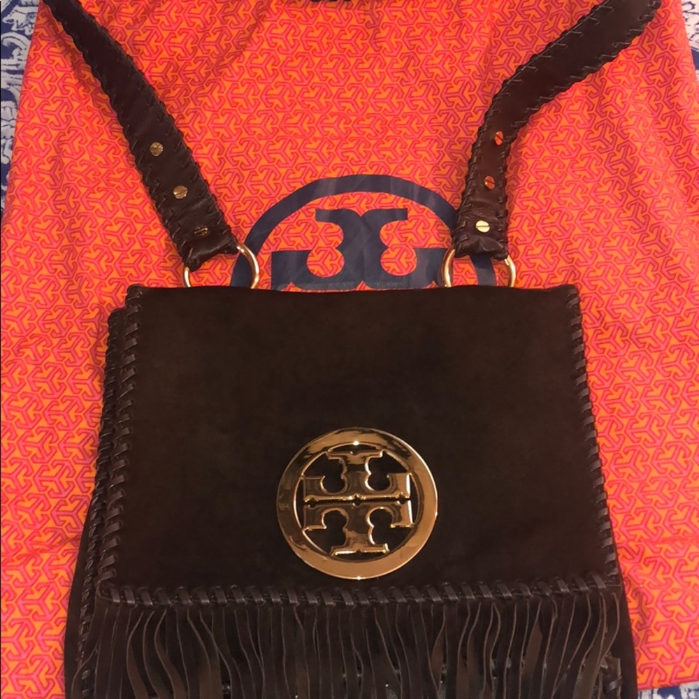 Tory Burch Brown Suede Fringe Crossbody Bag